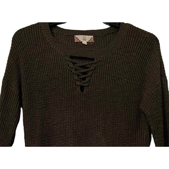 Pink Rose Dark Green Ribbed Knit Sweater Medium Soft 100% Acrylic CottageCore - Picture 2 of 12